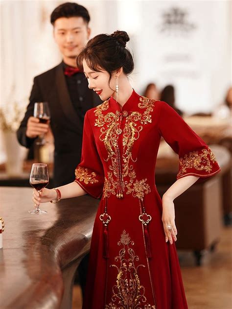 Chinese Wedding Dress Golden Sequins Cheongsam Wedding Dress - Etsy ...
