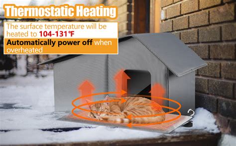 Weatherproof Heated Cat Houses for Outdoor Cats - Insulated Cat Shelter for Winter with Thermostatic Heating Pad and Escape Door, Warm Outside Pet House Gift for 2-3 Feral Cats (Large)