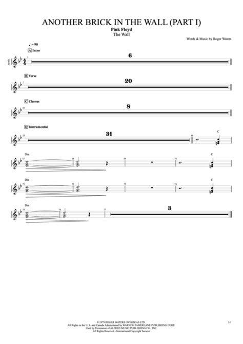Tablature Another Brick in the Wall (Part 1) de Pink Floyd (Guitar Pro ...