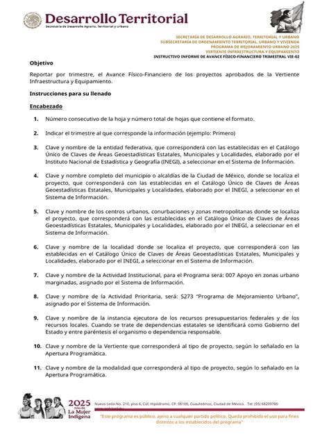VIE 02 Instructivo de Avance Fisico Financiero Trimestral | PDF | México