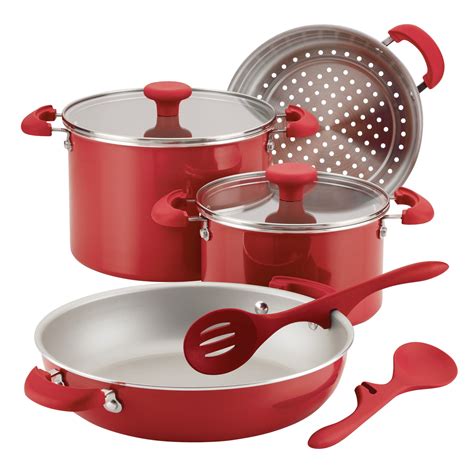 Rachael Ray 8-Piece Get Cooking! Stackable Nonstick Cookware Set, Red ...