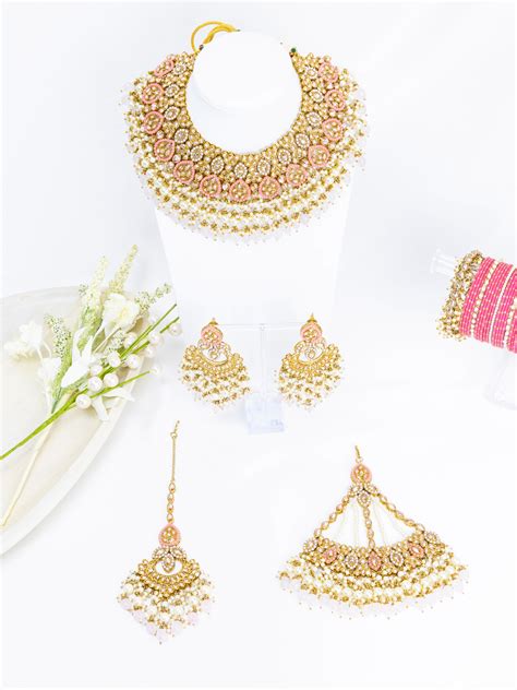 Meera Pearl Pink Necklace Set – Noor Zaara