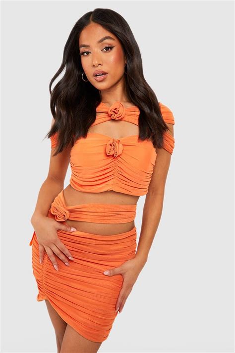 Women's Petite Rose Corsage Mesh Ruched Skirt | Boohoo UK