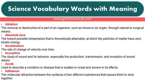 Science Vocabulary Words with Meaning - GrammarVocab