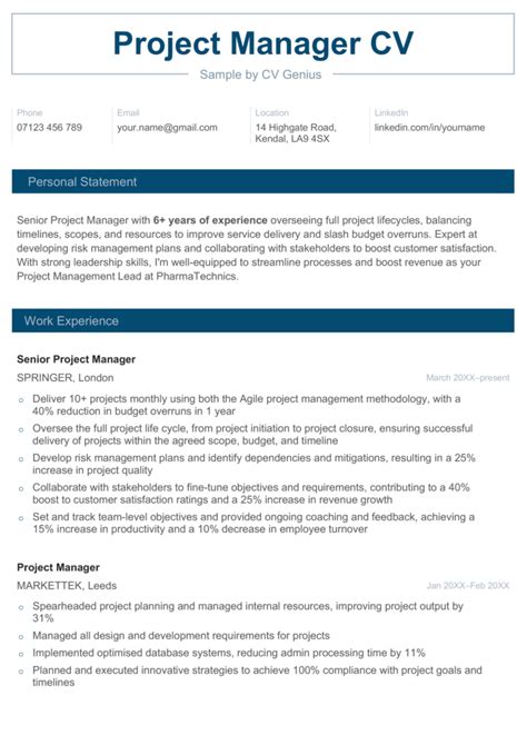 Project Manager CV Examples, Template, & Tips for 2025