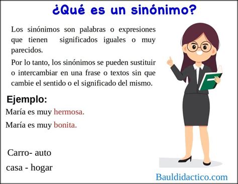 Ejemplos de sinónimos - Español - Baúl Didáctico
