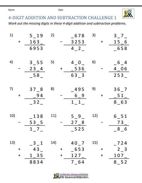 Column Addition Worksheets 4th Grade