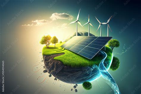 renewable energy background with green energy as wind turbines and ...