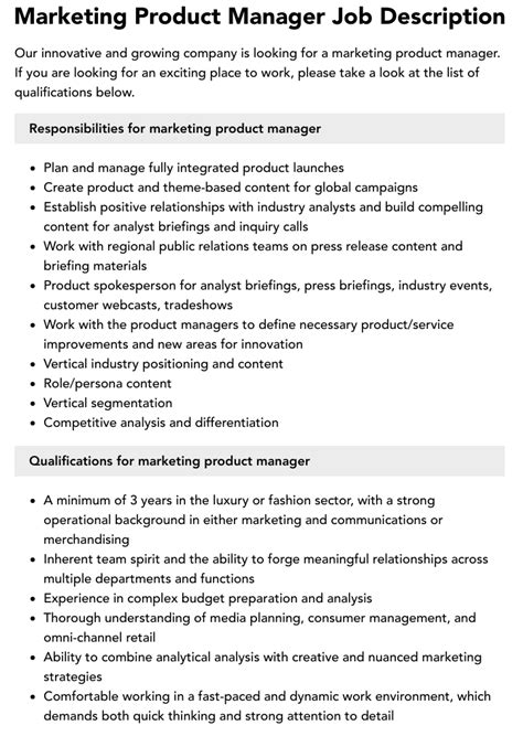 Marketing Product Manager Job Description | Velvet Jobs