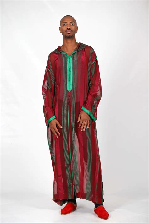 Djellaba Long Red And Green Stripes - Biyadina