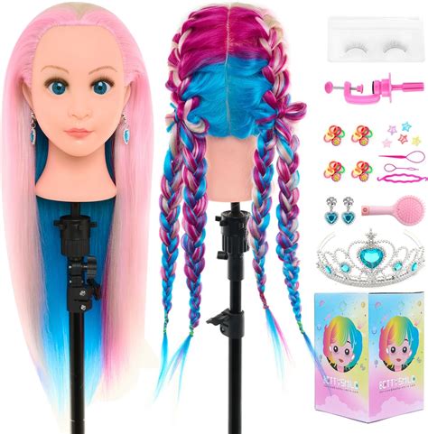 24Inch Doll Head for Hair Styling,Doll Mannequin Head with Hair Colorful