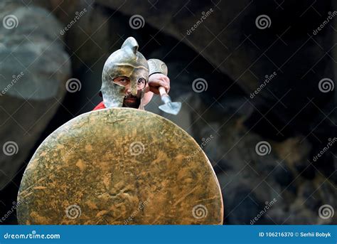 Spartan Warrior Going Forward In Attack With Sword. Royalty-Free Stock ...