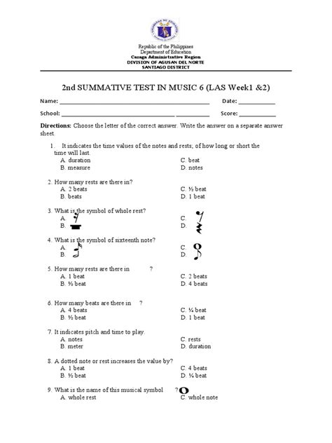 Music Test for Grade 6 Students | PDF | Musicology | Notation