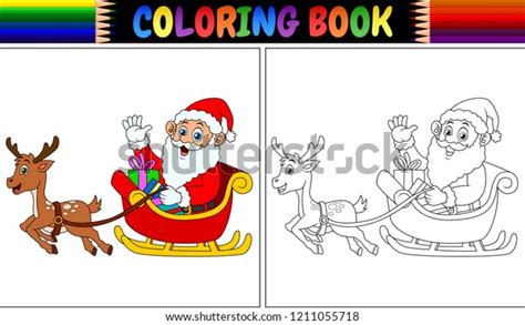 Coloring Book Cartoon Santa Claus Riding: ilustrações stock 1211055718 ...