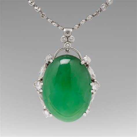 24 Carat Natural Jadeite Jade and Diamond Pendant and Chain