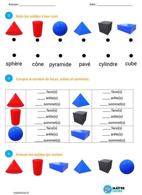 Fiche Exercices Les solides pour s'exercer sur la leçon CP CE1 CE2 ...