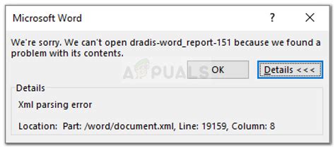 Fix: Microsoft Word XML parsing error