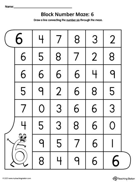 Number Maze Printable Worksheet: 6 | MyTeachingStation.com