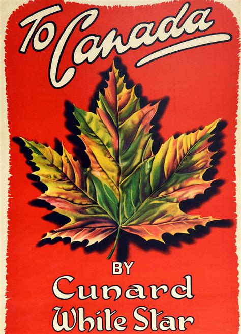 Original Vintage Travel Poster To Canada By Cunard White Star Maple ...