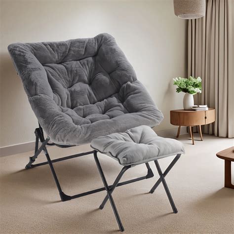 OAKHAM Cozy Saucer Chair with Ottoman, Faux Fur Folding Lounge Chair ...