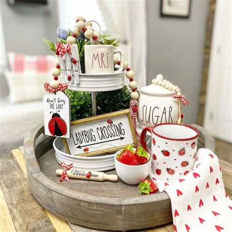 Ladybug Decor, White Black & Red Tiered Tray Set Party Decor, Country ...
