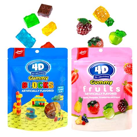 Amos 4D Gummy - Fruits / Blocks (72g) Lego Shape / Mini 3D Fruits Shape ...