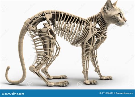 Rendu Réaliste Du Squelette De Chat Avec La Tête De Chat Réelle Isolée ...