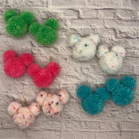Disney Pom Pom Earrings Mickey Mouse Inspired Pom Pom - Etsy