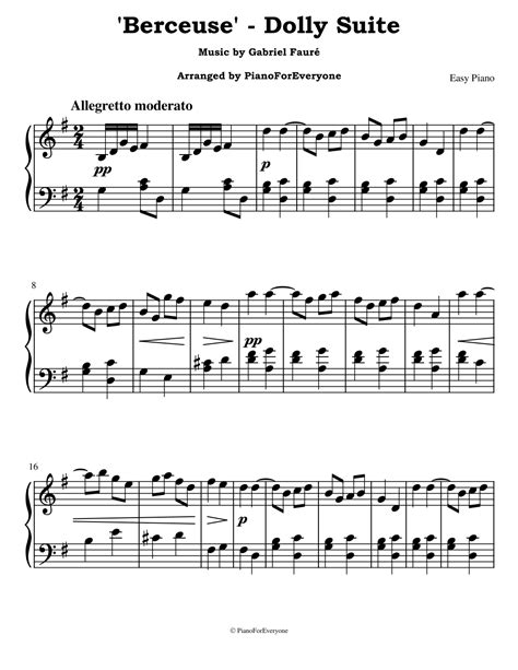 'Berceuse' from Dolly Suite - Fauré (Easy Piano) (arr. PianoForEveryone ...