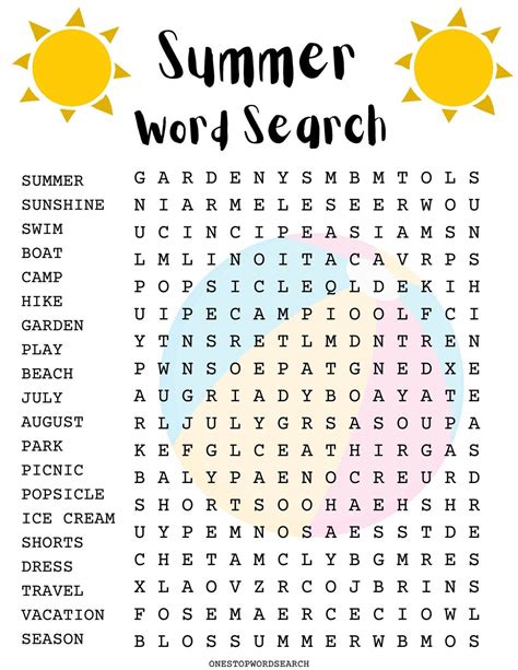 Summer Word Search Puzzle With Answer Sheet| Seasonal Games| Seasonal ...