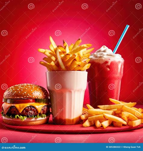 Hamburger and Fries, Fast Food Meal, with Milkshake Stock Illustration ...