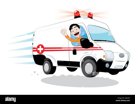 a vector cartoon representing a funny ambulance driver, hurrying and ...
