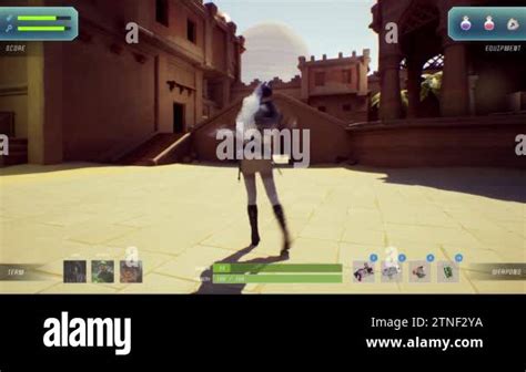 Mock-up of 3D video game gameplay. Character runs and kills enemies in ...