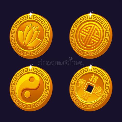 Blessing Golden Coins Represent Good Luck or Fortune. Chinese Symbols ...