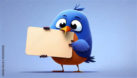 Cute Cartoon Bird Holding a Sign for a message or logo mockup, Created ...