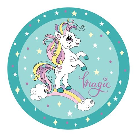 Licorne de dessin animé mignon sur un arc-en-ciel sur fond de cercle ...