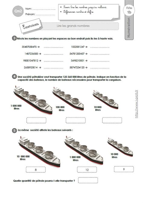 CM2: EXERCICES Lire les grands nombres jusqu'au milliard