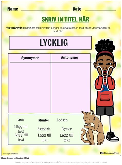 Gratis Arbetsblad med Synonymer och Antonymer | Storyboard That