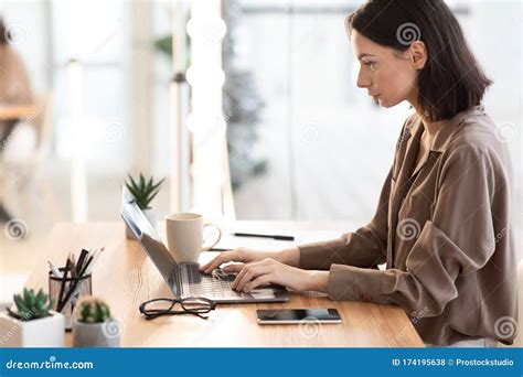 Woman Working with Laptop at Modern Office Stock Photo - Image of hand ...