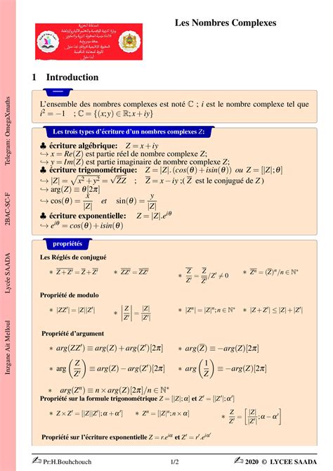Nombres complexes 1&2 - Résumé de cours 8 - AlloSchool