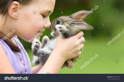 Girl Holding Cute Little Rabbit Outdoor Stock Photo 469750238 ...
