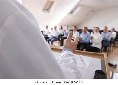 Doctor Giving Lecture During Medical Conference Stock Photo 2261976165 ...