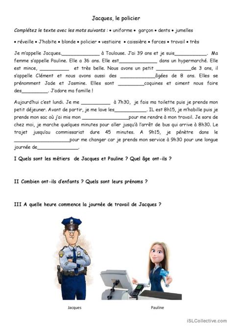 Jacques, le policier compréhension g…: Français FLE fiches pedagogiques ...