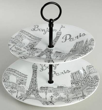 222 Fifth (PTS) Bonjour Paris 2 Tiered Serving Tray (Dinner & Salad ...