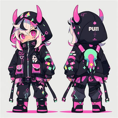 Character Anime De Mâle Chibi Kawaii Cybergoth Mode Uv Réactif ...