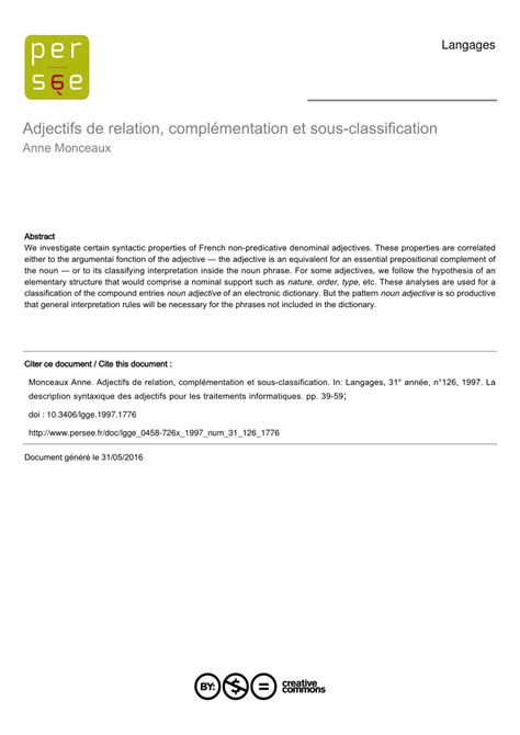 (PDF) Adjectifs de relation, complémentation et sous-classification