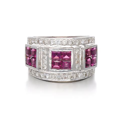 White Gold, Diamond And Garnet Ring Band Available For Immediate Sale ...
