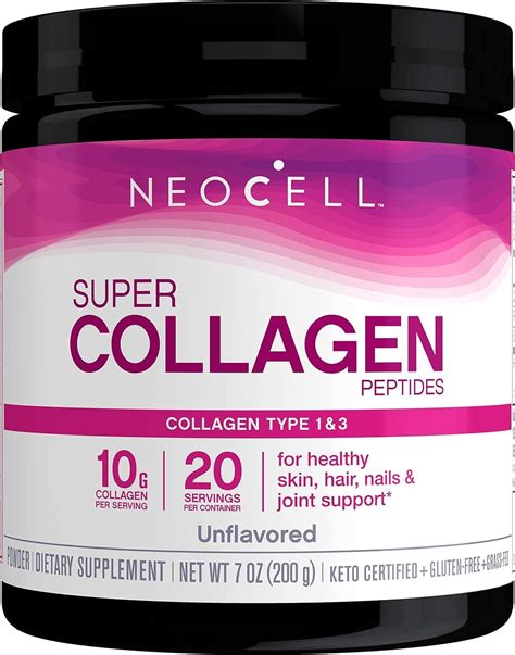 NeoCell Super Collagen Peptides, 10g Collagen Peptides per Serving, Gluten Free, Keto Friendly, Non-GMO, Grass Fed, Healthy Hair, Skin, Nails and Joints, Unflavored Powder, 7 oz., 1 Canister