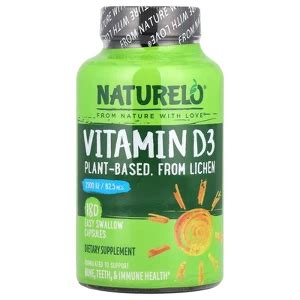 NATURELO Vitamin D3, 62.5 mcg (2,500 IU), 180 Easy Swallow Capsules ...