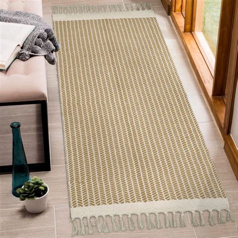 Lahome Boho Bathroom Runner Rug, 2x5 Hallway Runner Rugs Washable Rugs for Entryway Indoor Door Mat with Tassels, Farmhouse Woven Cotton Low Pile Rug Runners for Hallways Laundry Room, Khaki